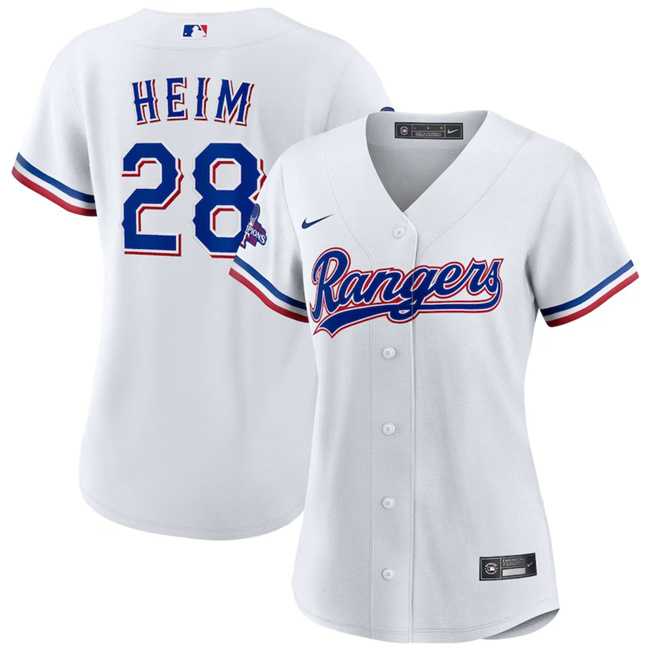 Women's Texas Rangers #28 Jonah Heim White 2023 World Series Champions Stitched Jersey(Run Small) Dzhi